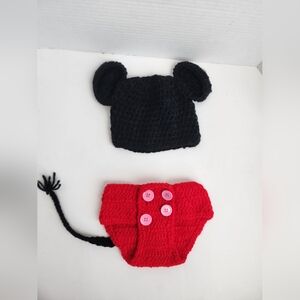 Handmade Crochet Newborn-3months  baby boy Mickey Mouse Hat Diaper Cover